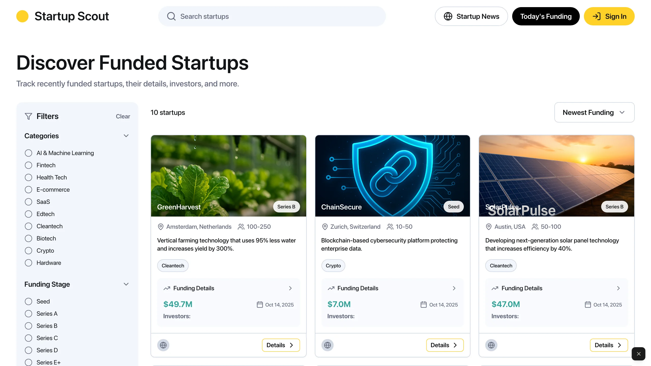 Screenshot of Scout - Startup Funding Tracker & News Platform Template